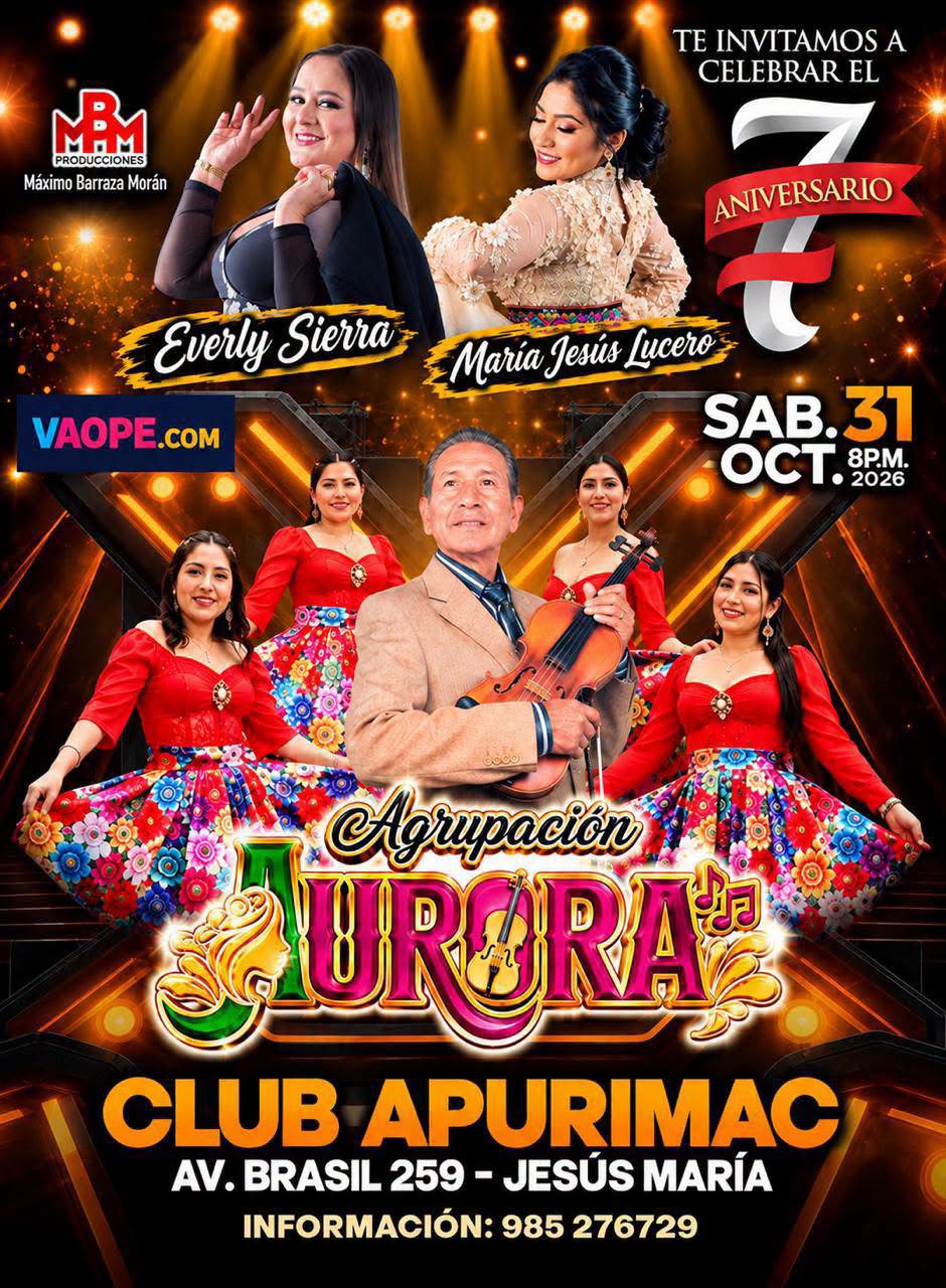 Flyer 2 del séptimo aniversario de la Agrupación Aurora: Everly Sierra y María Jesús Lucero