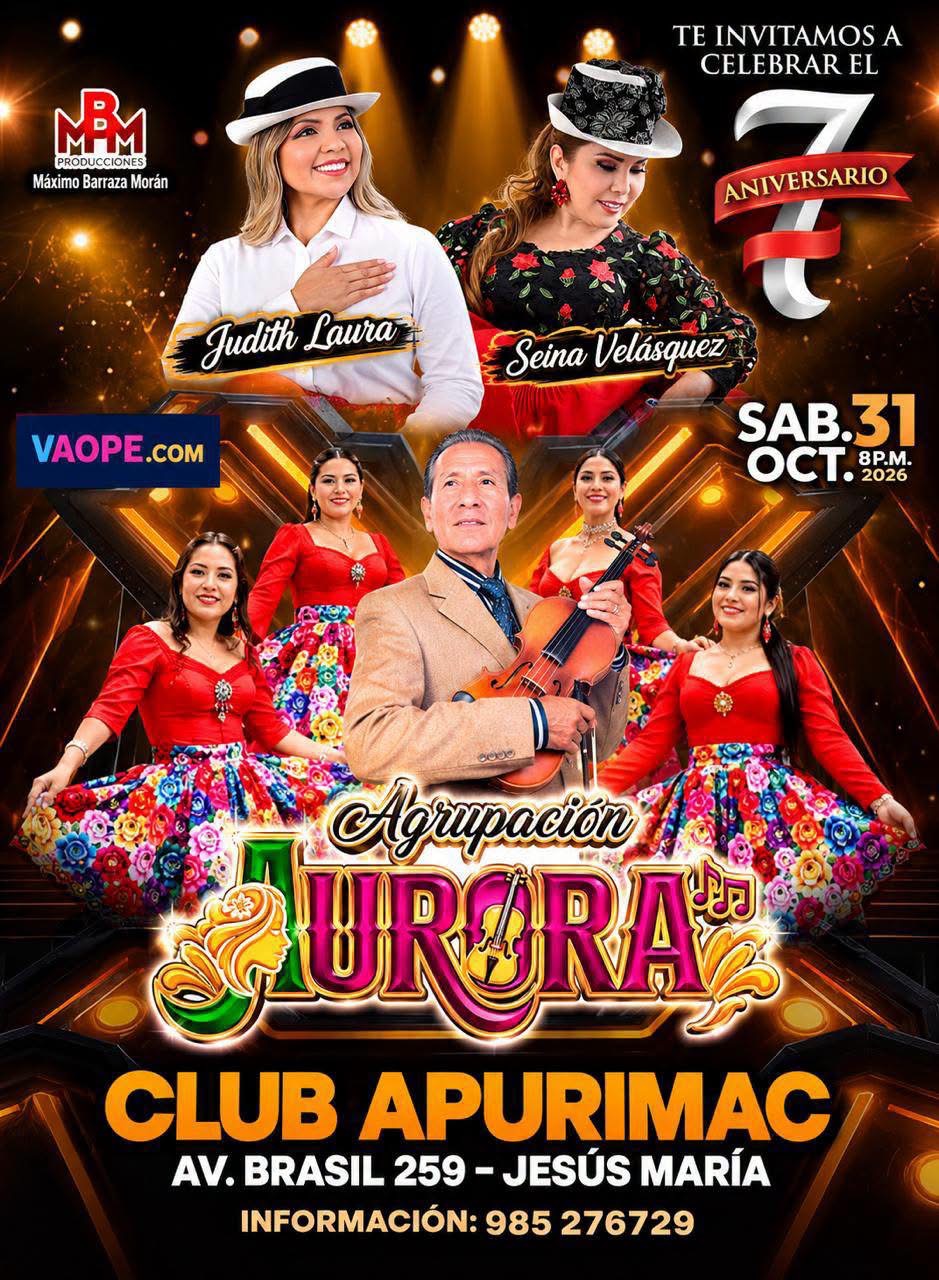 Flyer 4 del séptimo aniversario de la Agrupación Aurora: Judith Laura y Seina Velásquez