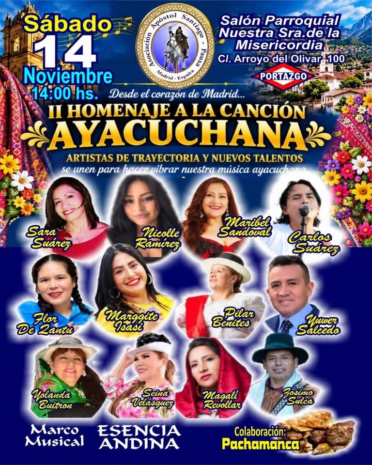 Flyer original del II Homenaje a la Canción Ayacuchana, sábado 14 de noviembre a las 14:00 h en Madrid